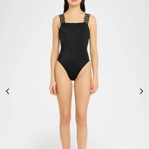 Versace Black One-Piece Swimsuit with Patterned Straps. Size 2